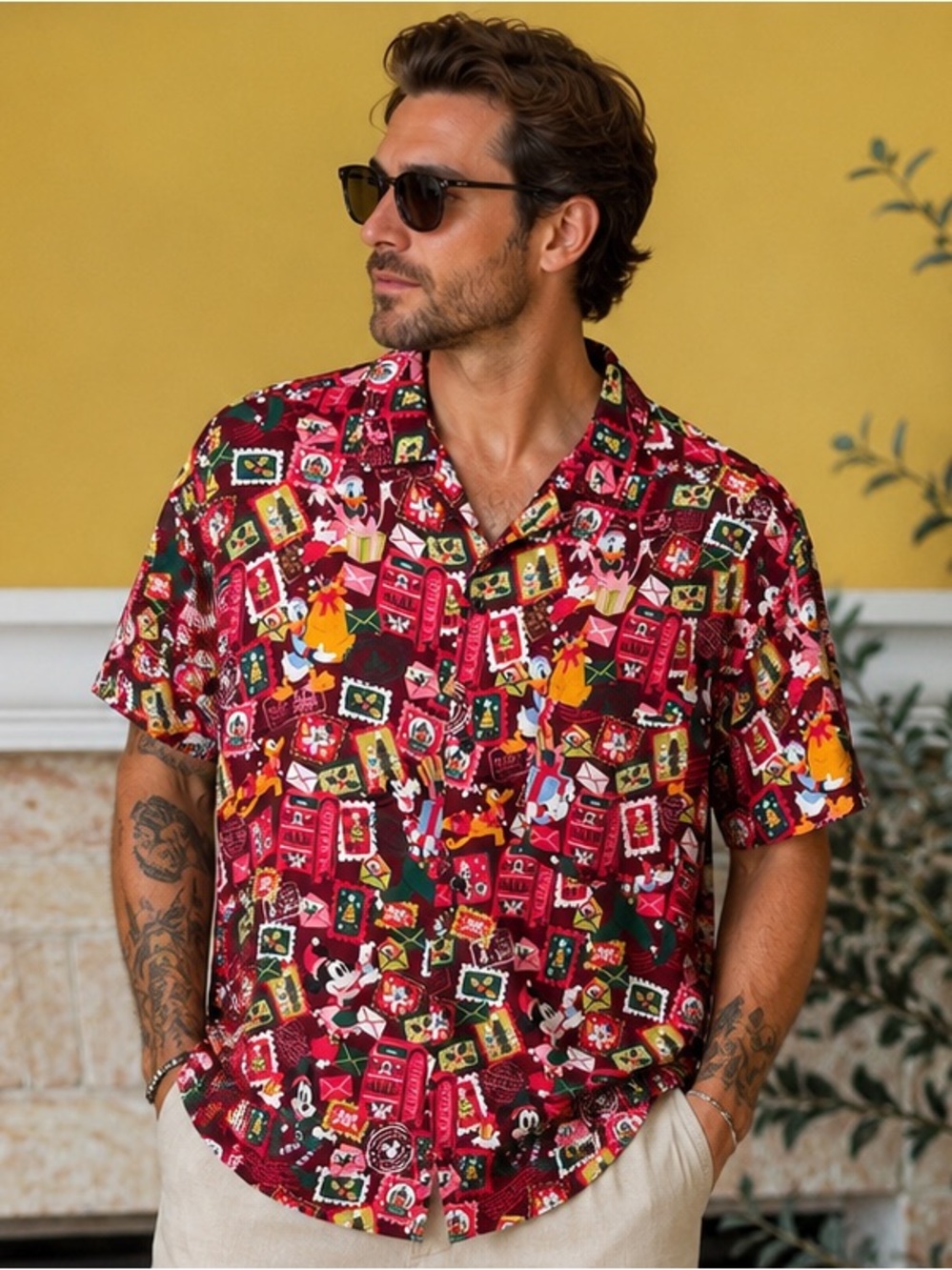 Disney Parks Holiday Magic Christmas Button-Up Camp Shirt  Sz Large #128